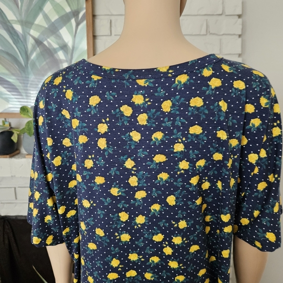 Lularoe dress plus size 3XL blue yellow roses floral scoop neck short sleeves - Picture 8 of 14